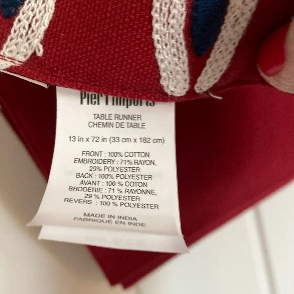 Pier 1 Red White‎ Blue Geometric Embroidery Table Runner NWT Americana Nautical